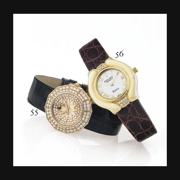 ROLEX. A LADY'S 18K GOLD AND DIAMOND TONNEAU WRISTWATCH SIGNED ROLEX, "CELLINI", CASE NO. N466857, REF. 5204, CIRCA 1990