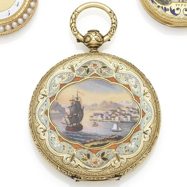Swiss. A continental gold and enamel key wind full hunter pocket watch Case & Cuvette No.2404, Circa 1800