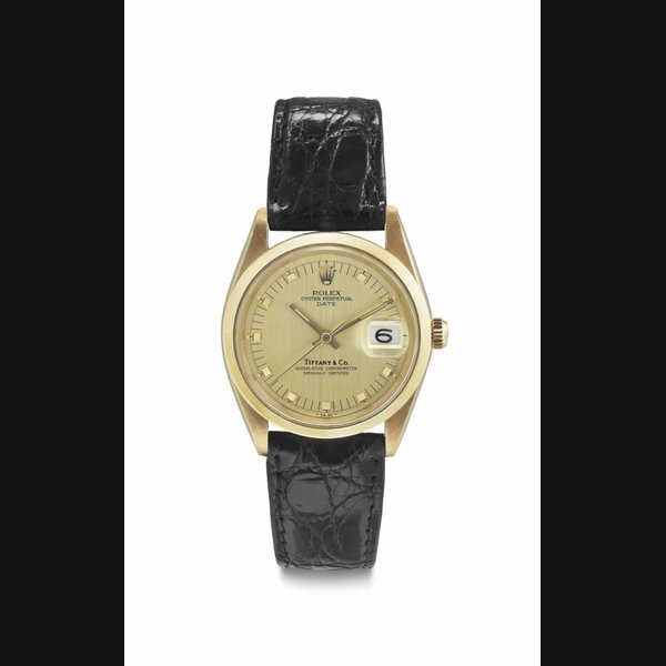 Rolex Rolex. A Fine and Rare 18k Gold Automatic Wristwatch with Center Seconds and Date Signed Rolex, Oyster Perpetual, Date, Retailed by Tiffany & Co., Ref. 1500, Case No. 1’676’254, Circa 1978