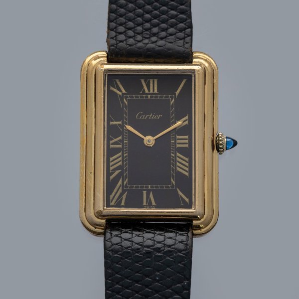 Cartier CARTIER JUMBO STEPPED TANK 15716 BLACK DIAL GOLD PLATED