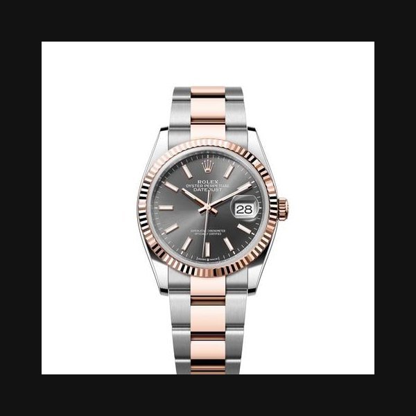 Rolex Rolex Datejust36 Slate Gray Index Dial Two Tone Everose Gold Fluted Bezel Oyster Bracelet