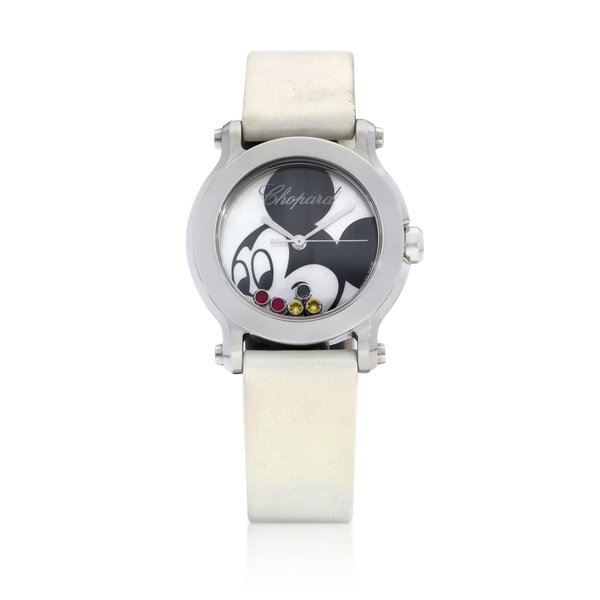 Chopard Happy Mickey, Reference 8509 | A stainless steel and multi-gem set wristwatch with mother-of-pearl dial depicting Mickey Mouse, Circa 2012 | 蕭邦 Happy Mickey 型號8509 | 精鋼多彩寶石腕錶，備米奇老鼠珠母貝錶盤，約2012年製 · 8509