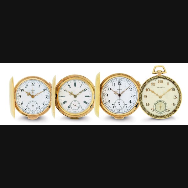 SWISS, PERUDI, INVICTA, MEYLAN. A LOT OF FOUR GOLD KEYLESS LEVER WATCHES THE FIRST UNSIGNED, CASE NO. 60411, THE SECOND SIGNED PERUDI, CASE NO. 282986, THE THIRD SIGNED INVICTA, CASE NO. 87569, THE FOURTH SIGNED C. H. MEYLAN, RETAILED BY TIFFANY & CO., CASE NO. 59319