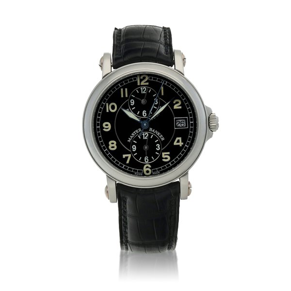 Franck Muller Master Banker, Ref. 3802MB  Stainless steel triple time zone wristwatch with date  Circa 2000