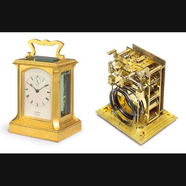 A Victorian gilt-brass quarter striking giant carriage clock BENSON, LONDON. CIRCA 1840