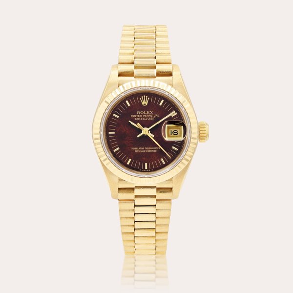 Rolex Lady Datejust Wooden Dial, reference 69178    Montre bracelet en or jaune avec date |  Yellow gold wristwatch with date and bracelet    Vers 1985 |  Circa 1985