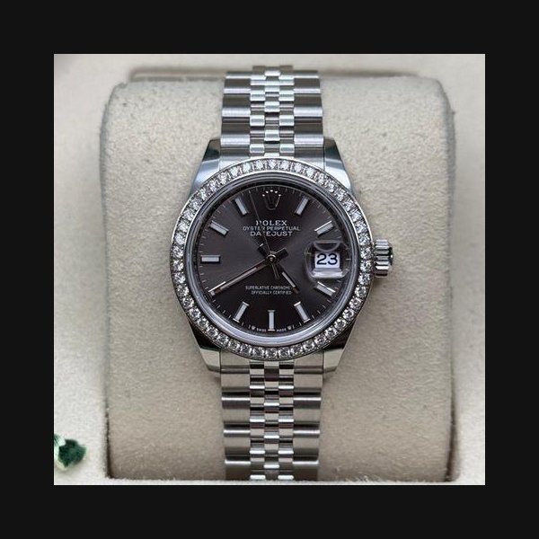 Rolex Rolex Lady-DatejustNEW 2026 Dark Grey Index Dial Stainless Steel Diamond Bezel Jubilee Bracelet