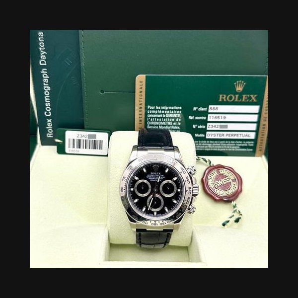 Rolex DaytonaCosmograph 116519 40mm 18k White Gold Black Dial Box Paper
