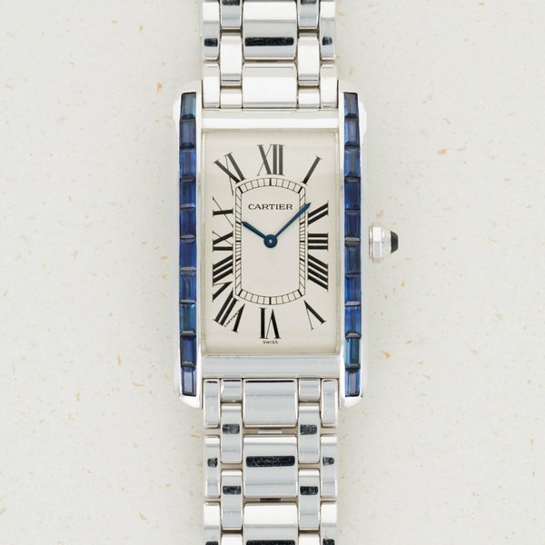 Cartier Cartier Tank Americaine Mechanical White Gold with Sapphires on Bracelet