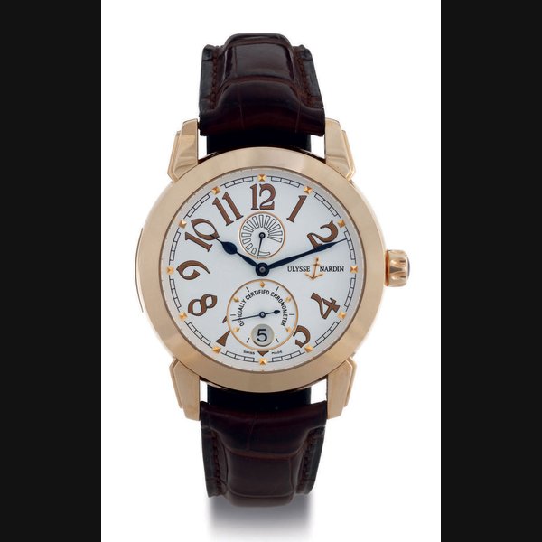 ULYSSE NARDIN. AN 18K PINK GOLD AUTOMATIC CHRONOMETER WRISTWATCH WITH DATE AND POWER RESERVE SIGNED ULYSSE NARDIN, OFFICIALLLY CERTIFIED CHRONOMETER, NO. 146, REF. NO. 276-88, CIRCA 2000