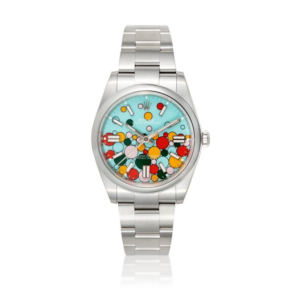 Rolex Oyster Perpetual ‘Celebration Bubbles’, Reference 124300 | A stainless steel wristwatch with bracelet and balloon dial | Circa 2023 · 124300