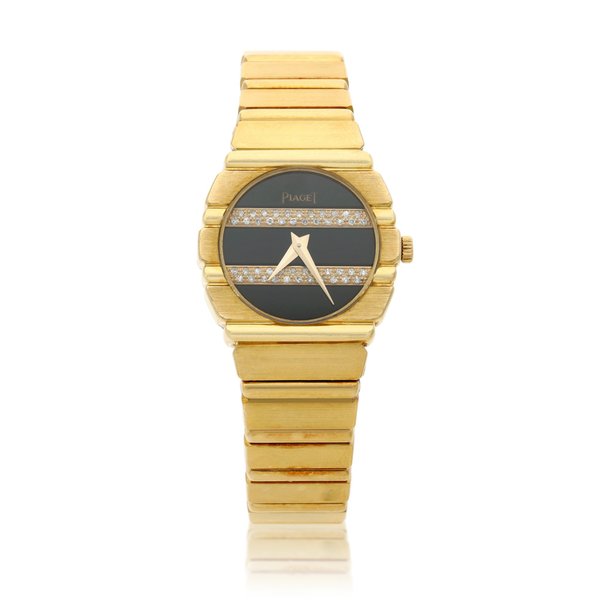 Piaget Reference 861 C 701 Polo, A yellow gold and diamond-set bracelet watch with onyx dial, Circa 1985 · 861