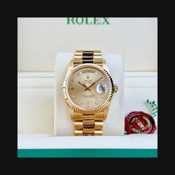 Rolex Rolex Day-Date36mm Champagne Diamond Fluted President Preowned Watch&Box 18238