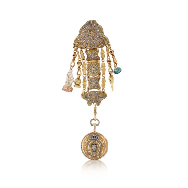 L'Epaute, à Paris A vari-colour gold and diamond-set verge watch with matching vari-colour gilt-metal chatelaine Circa 1770, Price & Market Data