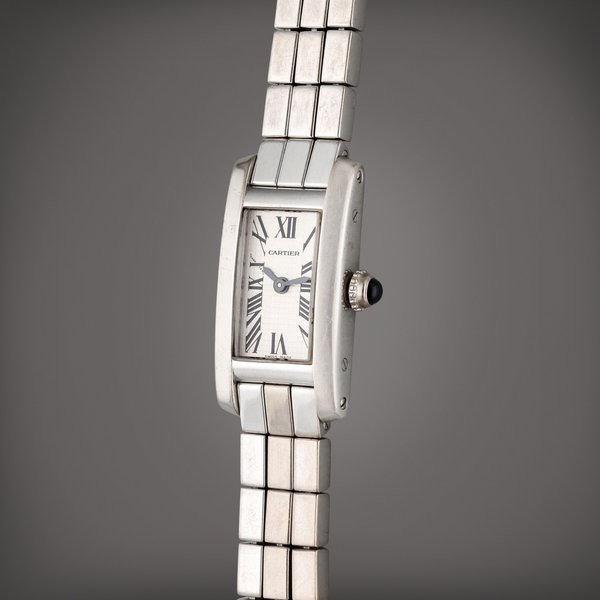 Cartier Reference 2544 Tank Americaine | A white gold wristwatch with bracelet, Circa 2000