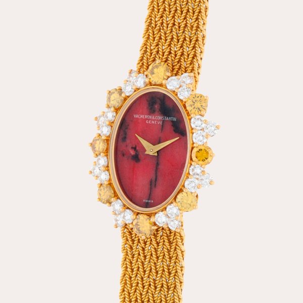 Vacheron Constantin A yellow gold and diamond-set bracelet watch with a rhodonite dial | Circa 1970, Price & Market Data