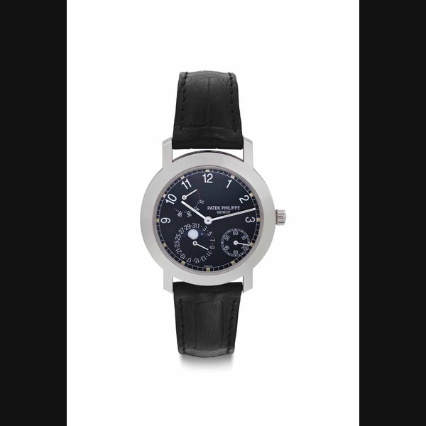 Patek Philippe. A Fine 18k White Gold Automatic Wristwatch with Moon Phases, Power Reserve, and Date SIGNED PATEK PHILIPPE, GENÈVE, REF. 5055G, MOVEMENT NO. 3'109'239, CASE NO. 4'023'530, MANUFACTURED IN 1997