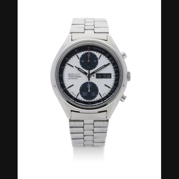 Seiko Seiko. A Stainless Steel "Panda Chronograph" Bracelet Watch with date and day in English and Roman Numerals · 6138-8020