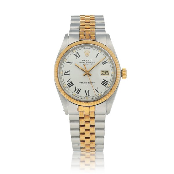 Rolex Datejust, Ref. 1601  Stainless steel and yellow gold wristwatch with date and bracelet  Circa 1972