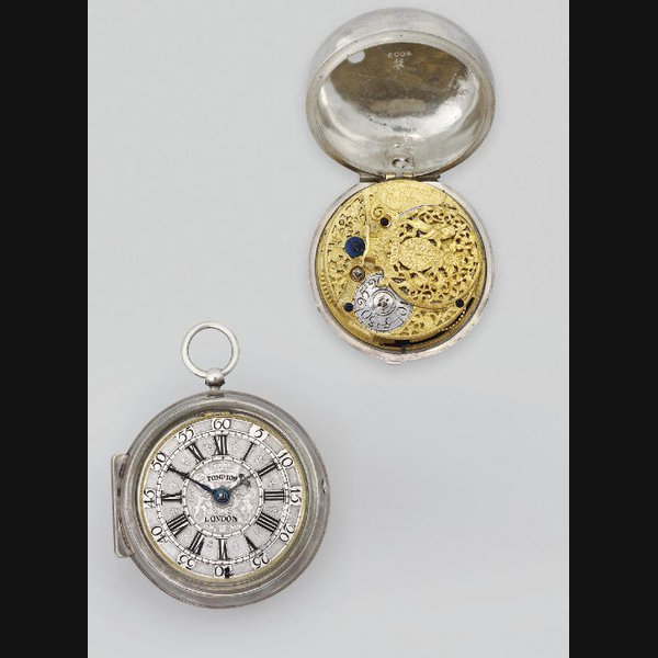 A silver pair case verge pocket watch BEARING SIGNATURE THOMAS TOMPION, LONDON, THE CASE NUMBERED 4002 AND THE MOVEMENT 4003. EARLY 18TH CENTURY
