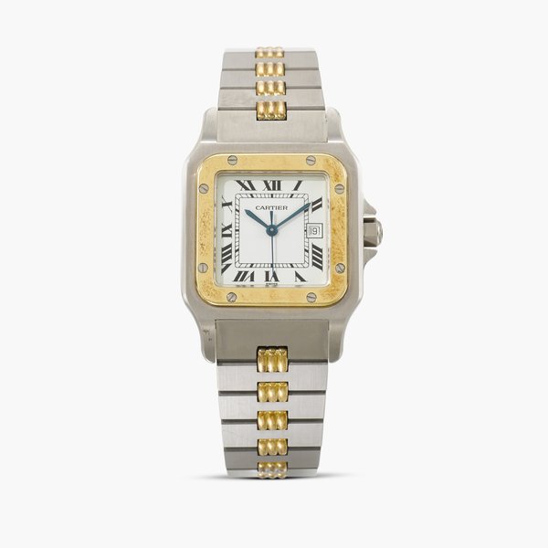 Cartier Les Must de Cartier Santos Carrée, Reference 2961 | A stainless steel and yellow gold wristwatch with date and bracelet | Circa 1990