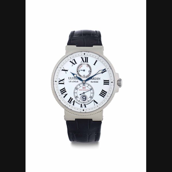 Ulysse Nardin. A Limited Edition Platinum Automatic Chronometer Wristwatch with Date, Power Reserve, and Separate Barometer SIGNED ULYSSE NARDIN, LE LOCLE, SUISSE, CERTIFIED CHRONOMETER, 160TH ANNIVERSARY, NO. 079/160, REF. 269-65, MOVEMENT NO. UN-26-09815, CIRCA 2005