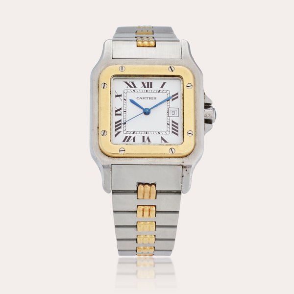 Cartier Reference 2961 Santos Carrée | A yellow gold and stainless steel automatic wirstwtach with date and bracelet, Circa 1990