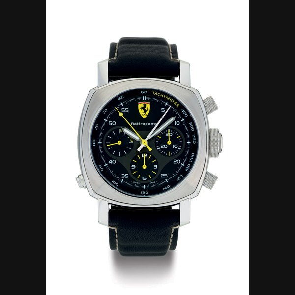 PANERAI. A LIMITED EDITION STAINLESS STEEL AUTOMATIC SPLIT-SECONDS CHRONOGRAPH WRISTWATCH SIGNED OFFICINE PANERAI, FERRARI, RATTRAPANTE, FC001/500, INDIVIDUAL NO. BB1314436, REF. NO. F6657, CIRCA 2006