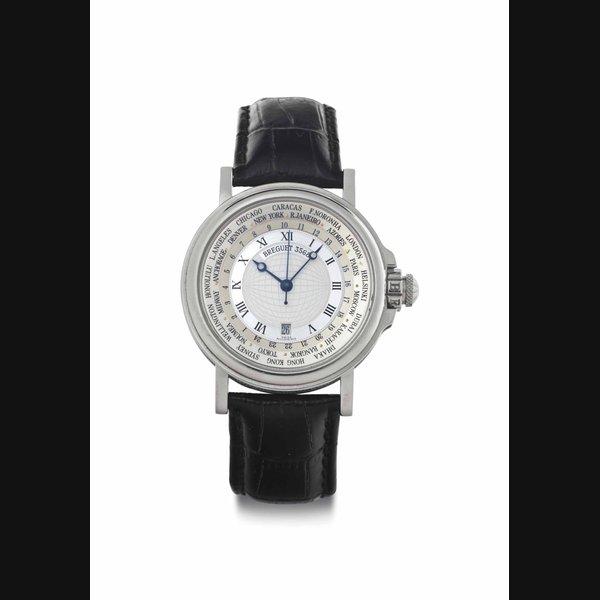 Breguet. A Fine 18k White Gold Automatic World Time Wristwatch with Date and Center Seconds SIGNED BREGUET, MARINE HORA MUNDI MODEL, REF. 3700, MOVEMENT NO. 0093036, CASE NO. 3568, CIRCA 1996