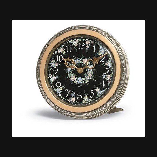 A Fine Victorian gold-mounted silver and enamel travelling desk timepiece A. CLARK. HALLMARK FOR LONDON 1901