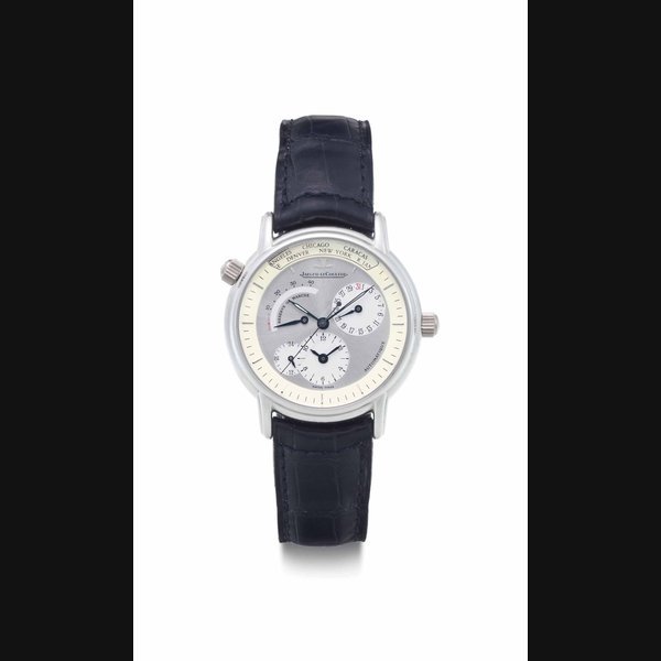 Jaeger-Lecoultre Jaeger-LeCoultre. A Fine Platinum Automatic Dual Time Wristwatch with Date, Power Reserve, and World Time Indication SIGNED JAEGER-LECOULTRE, AUTOMATIQUE, GEOGRAPHIQUE MODEL, NO. 0016, REF. 169.6.92, CIRCA 1991