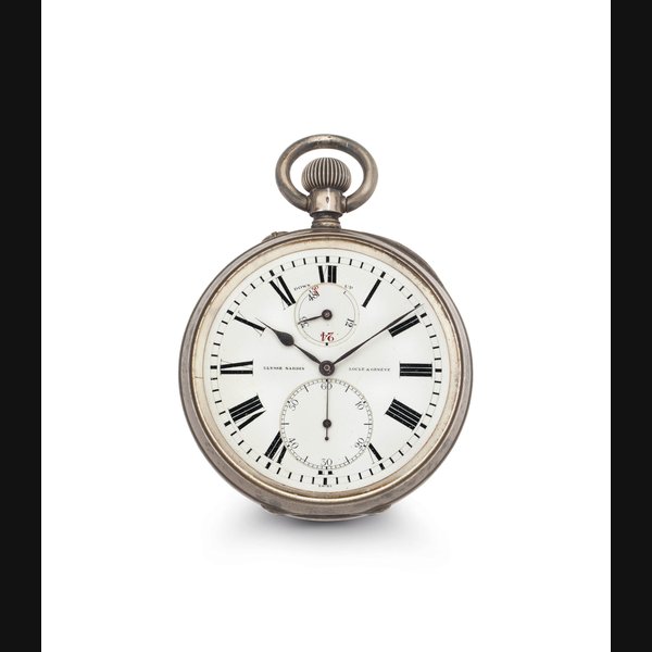 Ulysse Nardin. An Unusual Silver Openface Keyless Lever Deck Watch with Power Reserve SIGNED ULYSSE NARDIN, LOCLE & GENÈVE, MOVEMENT NO. 25'420, CASE NO. 366'357, CIRCA 1915