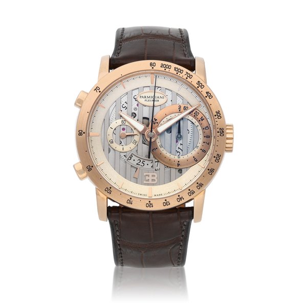 Parmigiani Fleurier Bugatti Atalante Flyback Chronograph, ref. PFC329-1000100 | A pink gold flyback chronograph wristwatch with date | Circa 2012 · PFC329-1000100