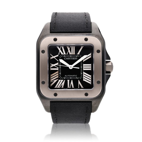 Cartier Reference 2656 Santos 100 | A PVD-coated stainless steel and titanium automatic square-shaped wristwatch, Circa 2010