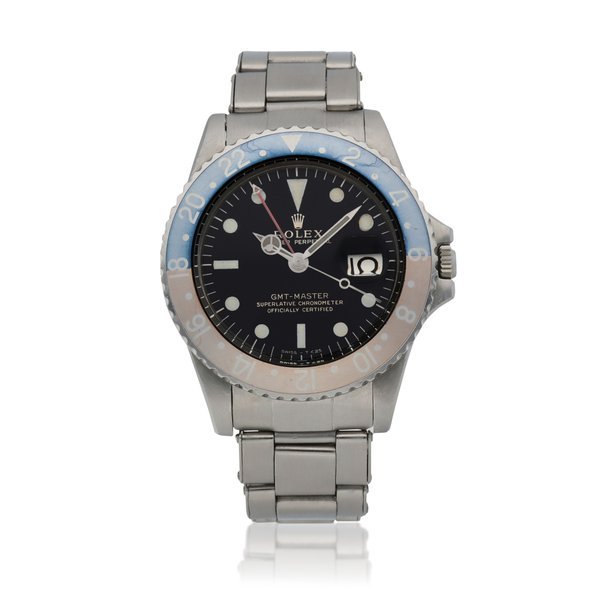 Rolex 'Pepsi' GMT Master, Ref. 1675  Stainless steel dual time zone wristwatch with date and bracelet  Circa 1966 · 1675