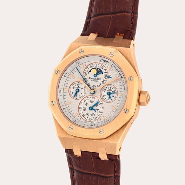 Audemars Piguet Royal Oak Equation of Time ‘Jerusalem', Reference 26603OR.OO.D092CR.01234 |  A pink gold perpetual calendar wristwatch with leap year indication, moon phases, equation of time, sunset and sunrise time | Circa 2011 · 26603OR.OO.D092CR.01234