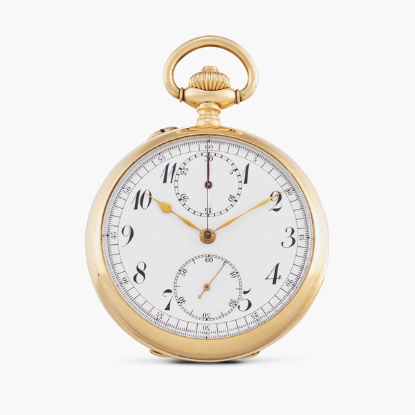 Breguet A gold open-face lever chronograph watch with register, No. 5054, Sold on August 12, 1925 to Mr. José Pallordet for Fr.2640, Price & Market Data