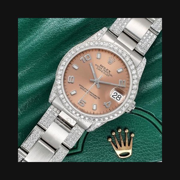 Rolex Rolex DatejustMidsize 31mm Salmon Arabic Dial 3.5ct Diamond Oyster Watch
