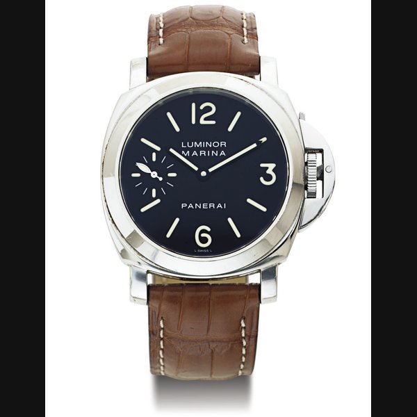 PANERAI. A FINE OVERSIZED STAINLESS STEEL WRISTWATCH WITH ECCENTRIC SECONDS SIGNED OFFICINE PANERAI FIRENZE 1860, LUMINOR MARINA, NO. D0047/3500, CASE NO. BB 1014055, REF. OP 6518, CIRCA 2003