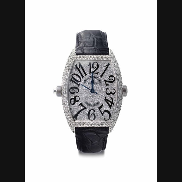 Franck Muller. An Unusual, Large and Very Attractive 18k White Gold and Diamond-set Automatic Secret Hours Wristwatch with Center Seconds Signed Franck Muller, Genève, Secret Hours Model, Ref. 8880 SE H D CD, Case No. 16, Circa 2009