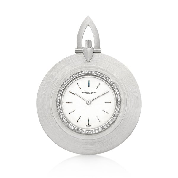 Audemars Piguet A white gold and diamond-set openface keyless watch, Circa 1970 | 愛彼 | 白金鑲鑽石懷錶，約1970年製