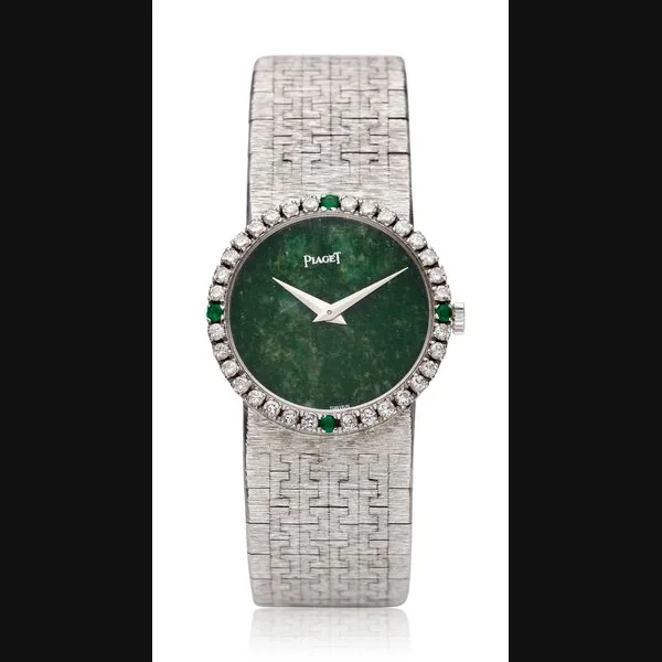 PIAGET, 18K LADIES' BRACELET WATCH WITH JADE DIAL AND DIAMOND BEZEL, REF. 9706 A 6