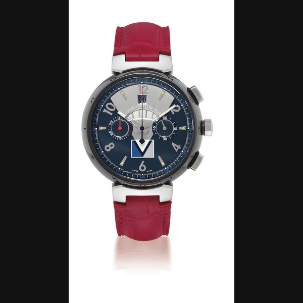 LOUIS VUITTON BLACK STAINLESS STEEL AUTOMATIC CHRONOGRAPH WRISTWATCH WITH DATE DISPLAY CASE RW4873, CIRCA 2007