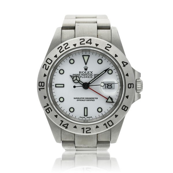 Rolex Reference 16570 Explorer II A stainless steel automatic dual time wristwatch with date and bracelet, Circa 2000 · 16570