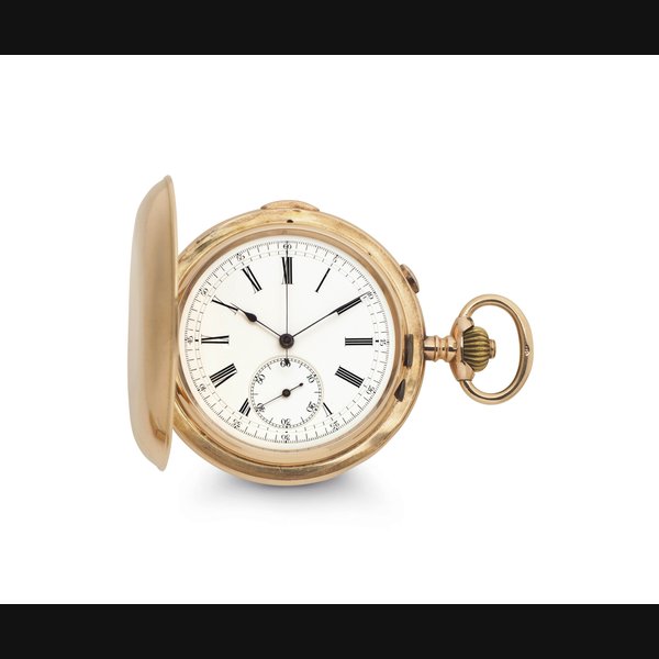 LePhare. A 14k Pink Gold Quarter Repeating Hunter Case Keyless Lever Chronograph Pocket Watch SIGNED LE PHARE, CASE NO. 81583, CIRCA 1900