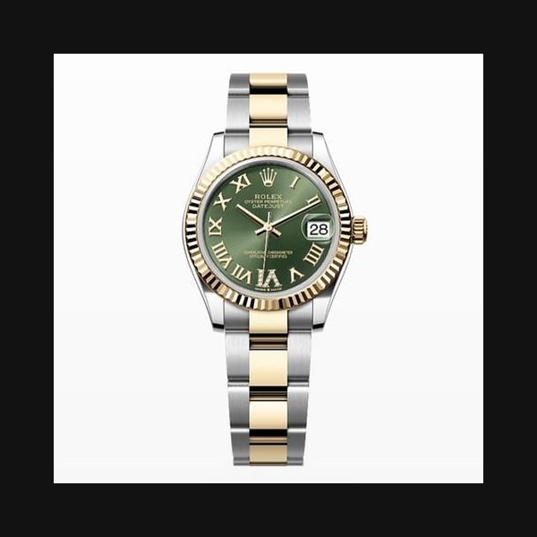 Rolex Datejust31 NEW 2024 Green Roman Pave 6 Diamond Dial Two Tone Yellow Gold Fluted Oyster Ref. 278273