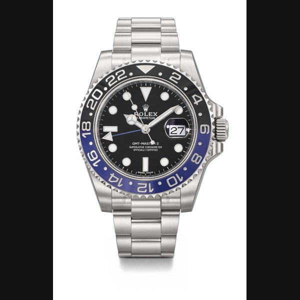 ROLEX. A 'NEW OLD STOCK' STAINLESS STEEL AUTOMATIC DUAL TIME WRISTWATCH WITH SWEEP CENTRE SECONDS, DATE AND BRACELET SIGNED ROLEX, GMT-MASTER II MODEL, REF. 116710BLNR, CASE NO. 1C328624, CIRCA 2017