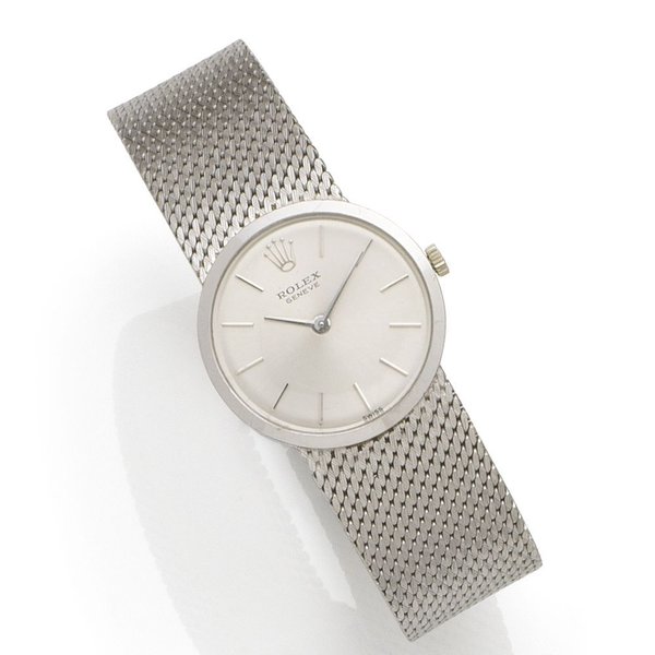 Rolex. A lady's 18K white gold manual wind bracelet watch Cellini, Ref:3655, Serial No.131****, Sold 8th December 1966