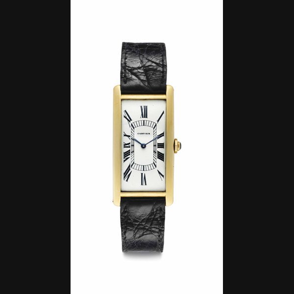 Cartier Cartier. A Fine 18k Gold Rectangular Curved Wristwatch Signed Cartier, Movement signed European Watch and Clock Co., Tank Cintrée Model, Movement No. 100518, Case No. 34673, Manufactured in 1948