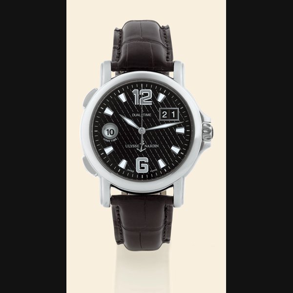 Ulysse Nardin "GMT Big Date" Ulysse Nardin, Le Locle, Suisse, "GMT Big Date" No. 6310, Ref. 223-88. Made circa 2000. Fine, center seconds, self-winding, water-resistant, two time-zone, stainless steel gentleman's wristwatch with large date and a stainless steel Ulysse Nardin buckle. Accompanied by a fitted box and certificate. | Important Collectors Wristwatches, Pocket Watches & Clocks | New York - The Fuller Building, 28th March 2007 · 223-88